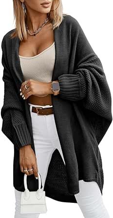 Miladusa Women's Cardigan Open Front Batwing Sleeve Knit 2023 Fall Oversized Long Cardigan Sweaters Outerwear